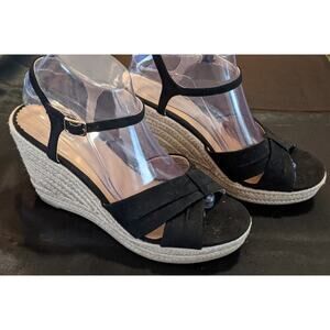 DRAPER JAMES RSVP Claire Women's Espadrille Wedge Sandals Sz 9 Black Ankle Strap